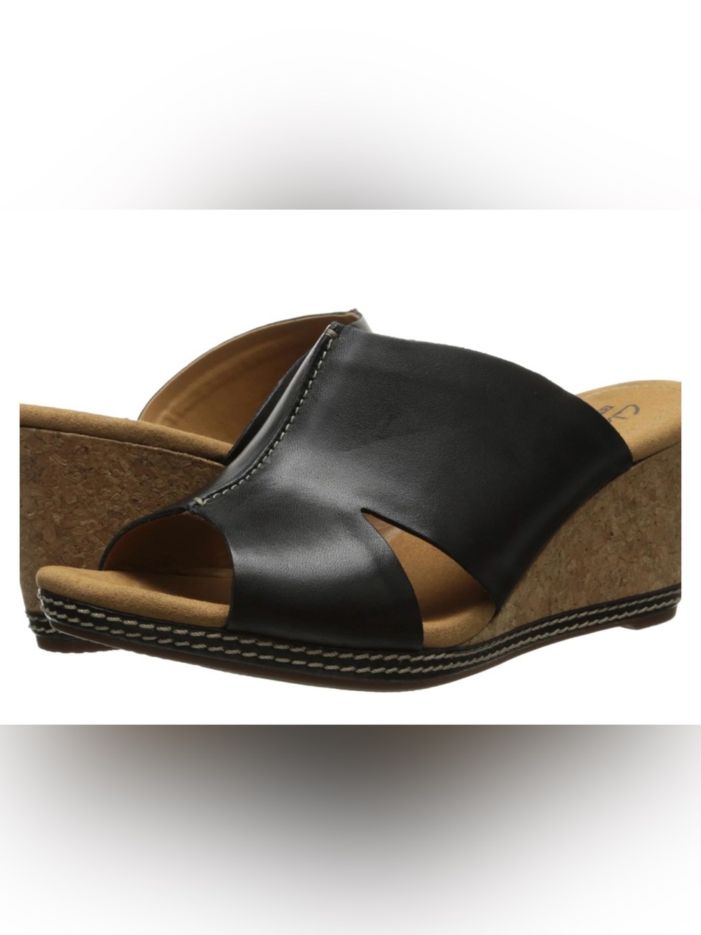 Clarks Black Leather Wedge Sandal 10M Helio Island